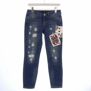 DENIM デニムパンツ スキニージーンズ トランプ スパンコール ダメージ加工 リペア加工 38 S 青 ブルー