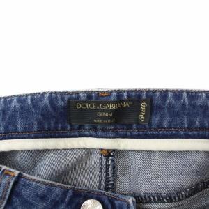 DOLCE&GABBANA DENIM デニムパンツ スキニージーンズ トランプ スパンコール ダメージ加工 リペア加工 38 S 青 ブルー