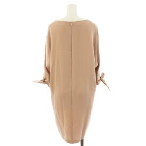 ANAYI ストレートワンピース ひざ丈 Vネック レース切替 七分袖 36 S ピンクベージュ