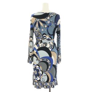 Emilio Pucci レディースロングスリーブVネックアブストラクトニットシースドレス Women's Long Sleeve V Neck Abstract