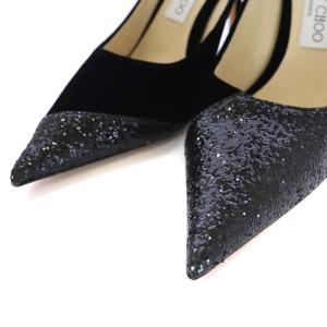 JIMMY CHOO LOVE パンプス ポインテッドトゥ グリッター ベロア ピンヒール 24cm ブラック