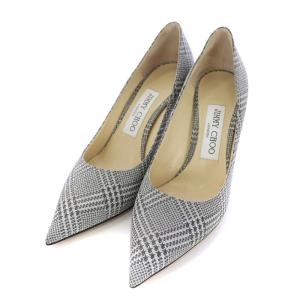 LOVE85 パンプス ポインテッドトゥ チェック スター ラメ 35.5 22.5cm シルバー グレー