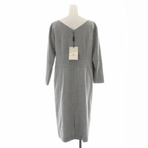 OLD ENGLAND タグ付き ワンピース ドレス タイト ひざ丈 ボートネック 七分袖 ウール 34 XS グレー