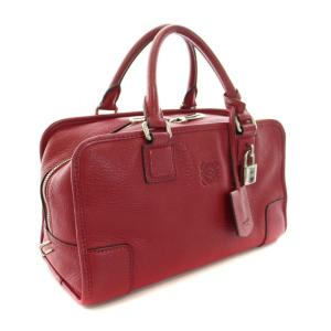LOEWE アマソナ28 ボストンバッグ ハンドバッグ レザー 南京錠 クロシェット ロゴ型押し レッド