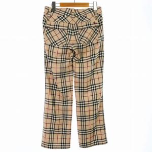 BURBERRY BLUE LABEL ストレートパンツ ジップフライ ノバチェック ウール ロゴ刺繍 34 XS ピンク 白 ホワイト 黒 ブラック