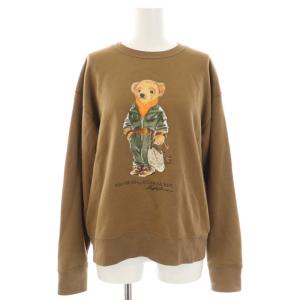 スウェット トレーナー クルーネック 長袖 ポロベアプリント 裏起毛 M 茶 ブラウン