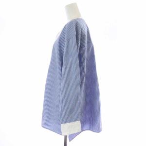 23区 CANCLINI ブザムデザインブラウス 長袖 ストライプ スキッパー 大きいサイズ 44 XL 青 ブルー 白 ホワイト