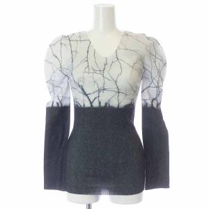 A-POC INSIDE カットソー 長袖 Vネック 総柄 2 M グレー 黒 ブラック