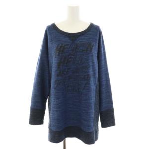 ニットチュニック ラウンドネック 長袖 Vガゼット ロゴプリント FREE 青 ブルー 黒 ブラック