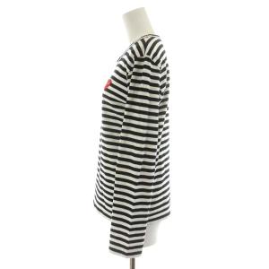 PLAY Comme des Garçons AD2017/11 Tシャツ カットソー 長袖 ボーダー柄 ワッペン コットン L 白 ホワイト 黒 ブラック AZ-T163