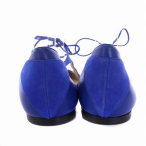 JIMMY CHOO パンプス フラット ポインテッドトゥ リボン スエード 37 24cm 青 ブルー