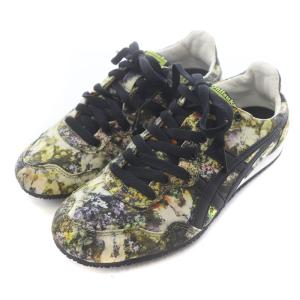 Onitsuka Tiger セラーノ SERRANO スニーカー シューズ ローカット 総柄 キャンバス 23.5cm 黒 ブラック 黄緑 ライトグリーン