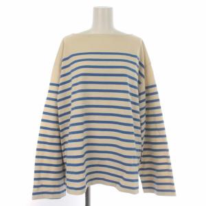 23SS ドライコットン オーバーサイズドプルオーバー カットソー ボートネック 長袖 ボーダー柄 S アイボリー ?? ブルー