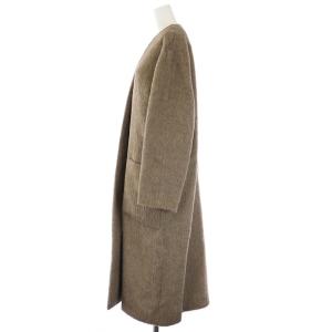 ATON ALPACA SHAGGY ノーカラーコート S ブラウン