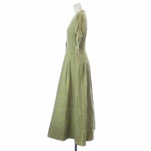 CELFORD フラワージャガードシャツドレス ワンピース マキシ ロング 五分袖 Vネック 刺繍 38 M 緑 グリーン