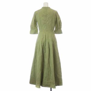 CELFORD フラワージャガードシャツドレス ワンピース マキシ ロング 五分袖 Vネック 刺繍 38 M 緑 グリーン