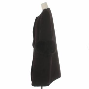 UNITED ARROWS ノーカラーコート アウター ロング丈 七分袖 フォックスファー アンゴラ ウール混 F 茶 ブラウン