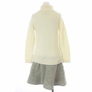 BLUE LABEL CRESTBRIDGE タートルネックセータードッキングワンピース ニット切替 ひざ丈 長袖 チェック ケーブル編み ウール混 36 S 白 ホワイト