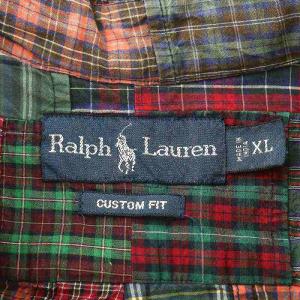 RALPH LAUREN シャツ 長袖 チェック柄 パッチワーク コットン XL 赤 レッド 緑 グリーン