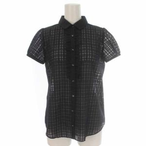 BLUE LABEL CRESTBRIDGE 20SS セットアップ 上下 ブラウス フリル シアー シースルー 半袖 フレアスカート ひざ丈 チェック 36 S 紺 ネイビー