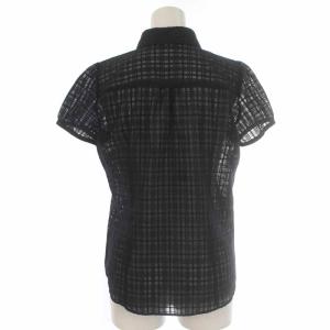 BLUE LABEL CRESTBRIDGE 20SS セットアップ 上下 ブラウス フリル シアー シースルー 半袖 フレアスカート ひざ丈 チェック 36 S 紺 ネイビー