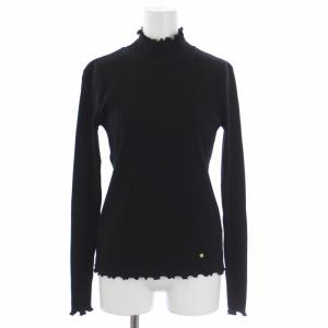 カットソー リブ 長袖 ハイネック フリル ロゴ 38 M 黒 ブラック