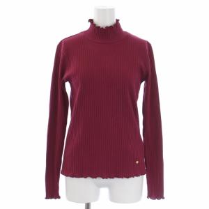 カットソー リブ 長袖 ハイネック フリル ロゴ 38 M ボルドー