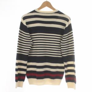 BLACK LABEL CRESTBRIDGE ニット セーター 長袖 クルーネック ボーダー柄 ウール ロゴ刺繍 2 M 紺 ネイビー 白 ホワイト