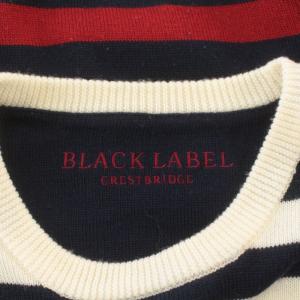 BLACK LABEL CRESTBRIDGE ニット セーター 長袖 クルーネック ボーダー柄 ウール ロゴ刺繍 2 M 紺 ネイビー 白 ホワイト