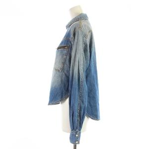 DIESEL シャツ 2WAY デニムシャツ 長袖 ジップアップ コットン ダメージ加工 XXS インディゴブルー