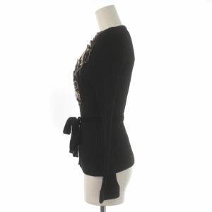 EPOCA アンサンブルニット カーディガン 長袖 リブ 半袖 ビジュー ベルト シルク 40 L 黒 ブラック