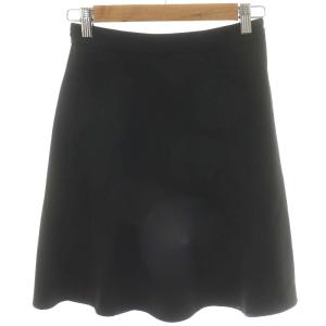 フレアスカート ミニ丈 ウール シルク 絹 36 XXS 黒 ブラック
