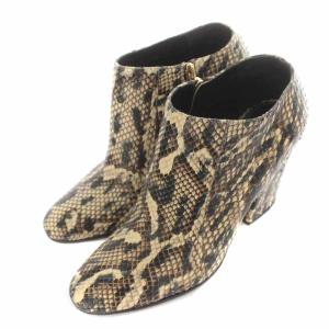 Sergio Rossi ブーティ ブーツ パイソン ラウンドトゥ チャンキーヒール ハイヒール 38 25cm アイボリー 緑 グリーン