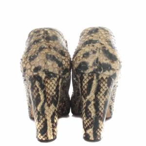 Sergio Rossi ブーティ ブーツ パイソン ラウンドトゥ チャンキーヒール ハイヒール 38 25cm アイボリー 緑 グリーン