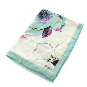スカーフ 縦長 花柄 絹 シルク 白 ホワイト ミントブルー ピンク