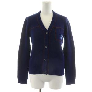 PRADA 18AW カーディガン ロゴ ウール カシミヤ混 38 XS 青 ブルー