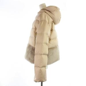 EPOCA ショート丈 ムートン ダウンジャケット フード ジップアップ 切替 ファー 40 M ベージュ M5A06459