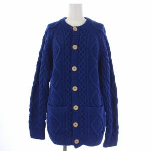 ニットカーディガン セーター 長袖 ヘンリーネック ケーブル編み ウール M ?? ブルー タグ付き