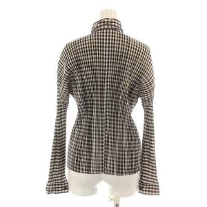 PLEATS PLEASE ISSEY MIYAKE イッセイミヤケ ボタンダウンシャツ 長袖 ギンガムチェック プリーツ 切替 3 L 茶 ブラウン 白 ホワイト 黒 ブラック