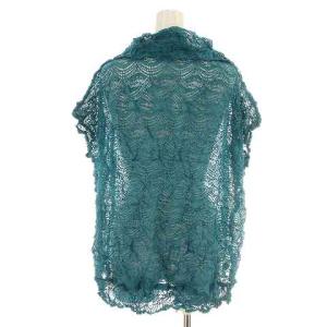 me ISSEY MIYAKE シャツ ブラウス プルオーバー フレンチスリーブ 半袖 レース シアー シースルー 緑 グリーン
