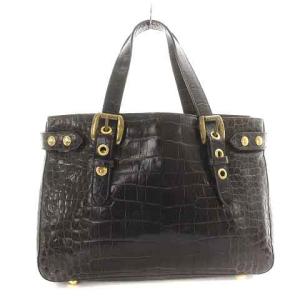 J&M DAVIDSON トートバッグ クロコ型押しレザー ダークブラウン