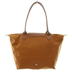 Longchamp ル プリアージュグリーンMショルダーバッグ トートバッグ ナイロン レザー ロゴ刺繍 茶 ブラウン