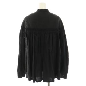 Scye リネン高密度タックシャツ ブラウス バンドカラー 長袖 麻 リネン 40 L 黒 ブラック