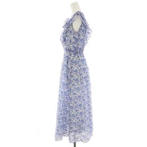 ANAYI 22SS オパールクロスプリントフリルフレアワンピース 花柄 シアー S ブルー