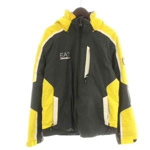 EMPORIO ARMANI 中綿ジャケット ジップアップ フード ロゴ スタンドカラー M グレー 黄色 イエロー 白 ホワイト