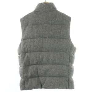 POLO RALPH LAUREN ダウンベスト ヘリンボーン シングル ハイネック 金ボタン 裏地チェック ワンポイント ウール S グレー
