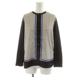 UNITED ARROWS カーディガン スカーフプリント ウール 茶 ブラウン 青 ブルー 1528-183-4673