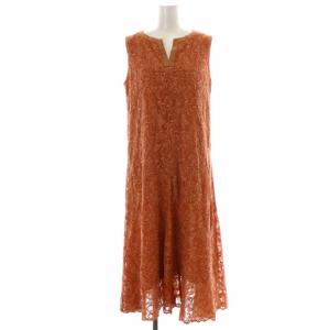 20AW ワンピース ドレス レース フレア ひざ丈 ノースリーブ 38 M オレンジ