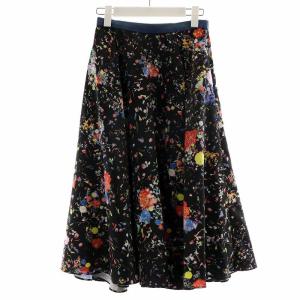 DIESEL フレアスカート 花柄 フラワー ミモレロング XS 黒 ブラック マルチカラー