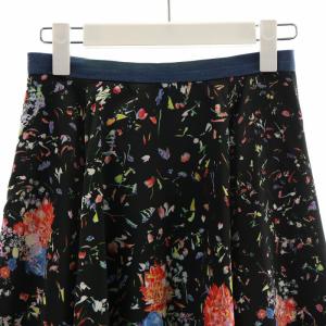 DIESEL フレアスカート 花柄 フラワー ミモレロング XS 黒 ブラック マルチカラー